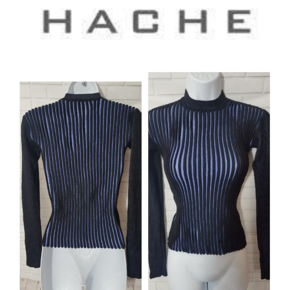 Hache Black and Blue Wool Illusion Sweater